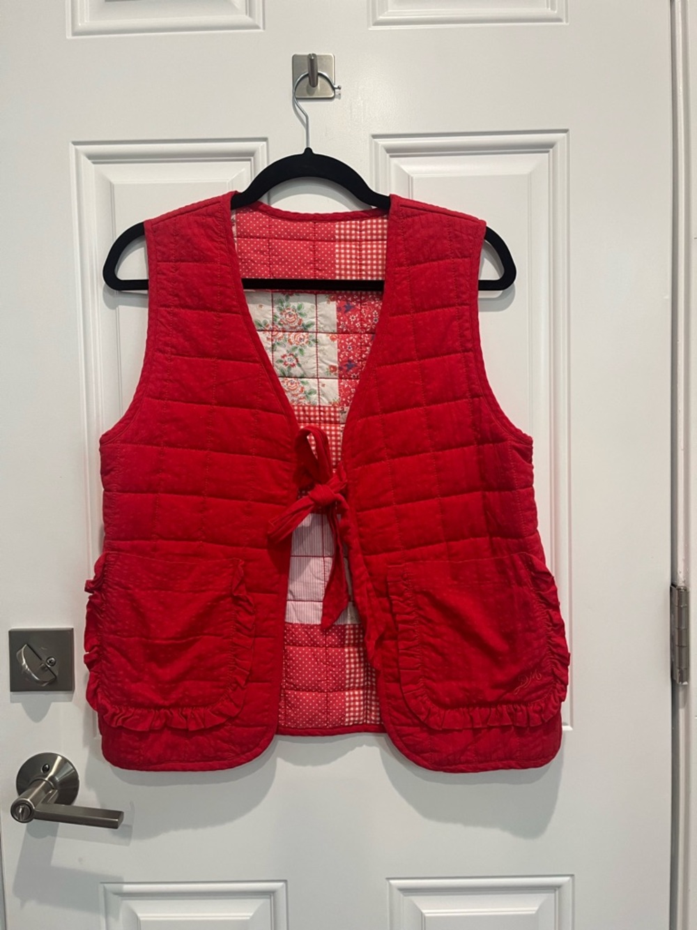Quilted Red Tie-Front Vest - Women